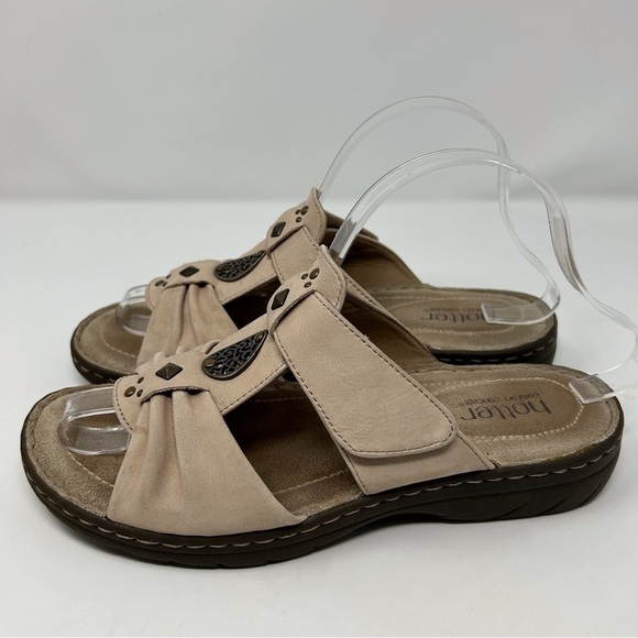 Hotter Blush Pink Boho Studded Medallion Suede Slip on Comfort Sandals Size 8.5 - Picture 4 of 15